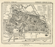 212043 Plattegrond van de stad Utrecht, met weergave van het stratenplan (grotendeels met straatnamen), watergangen, ...